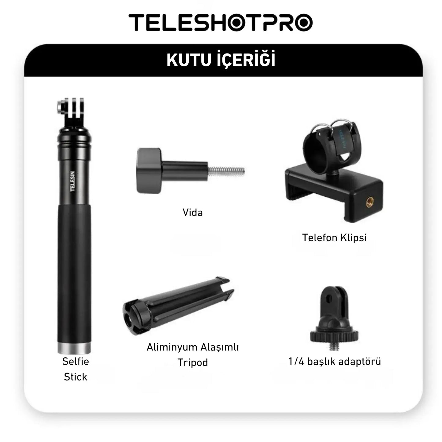 TeleshotPro™ - Aliminum Selfie Stick with Tripod and Phone Clip ( Tripod Üçlü Set )